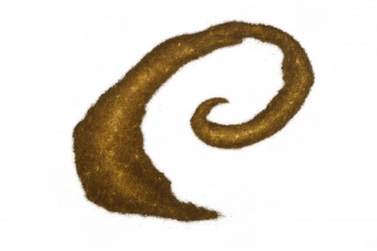 Sparkling golden glitter spinning in elegant spiral pattern, highlighting dynamic movement against transparent backdrop