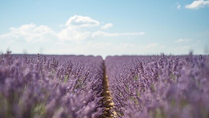 Obraz premium A beautiful summer landscape of a purple lavender flower field in the rural countryside of Provence, France