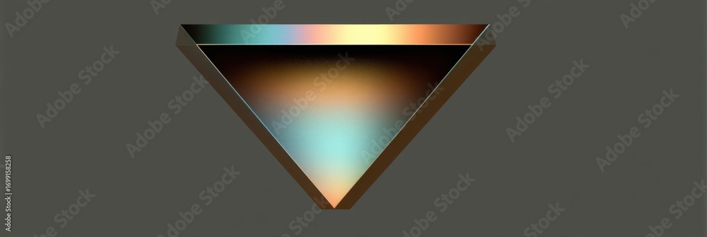 Poster triangular prism cast in colorful reflections against a dark background showcasing light play and ge