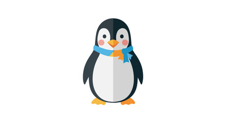 Obraz premium Cute Cartoon Penguin with Striped Scarf, Isolated on White Background, Minimalist Design for Children's Illustration and Mascot Characters