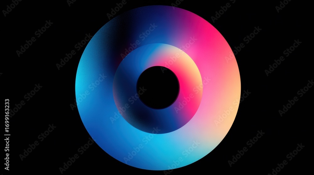 Poster colorful gradient circle design with abstract patterns and vibrant hues in a dark background created