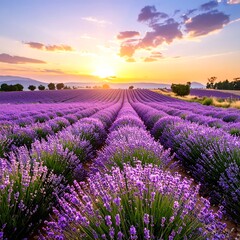 Fototapeta premium Lavender field at sunset (1)