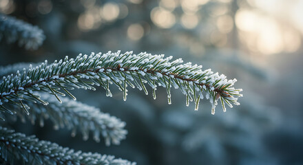 Frost-Kissed Evergreen Branch: A Winters Tale.
