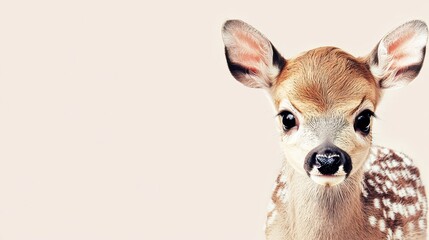 Close-up Portrait of a Young Fawn with Spotty Fur and Curious Eyes