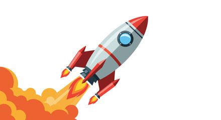 Cartoon Rocket Ship Launching into Space with Fiery Smoke Trails for Startup Ventures and Innovation 3D Illustration