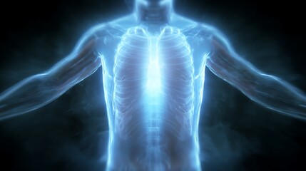 Ethereal human form illuminated in blue conveying the inner workings of anatomy and health