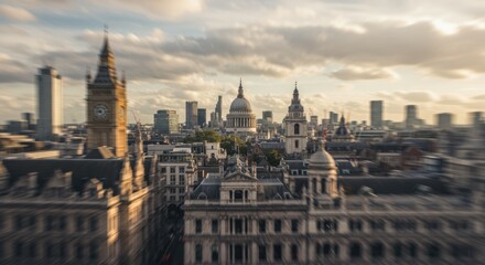 Fototapeta premium Blurred skyline of London with Big Ben and St Pauls Cathedral
