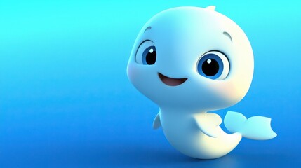 Cute Cartoon Whale Character with Smiling Expression on Blue Background
