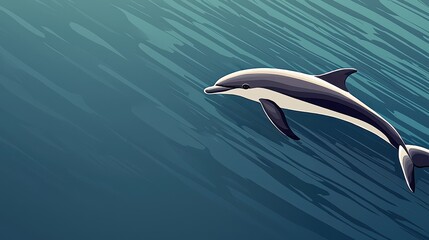Elegant Dolphin Swimming in Calm Ocean Waters, Modern Vector Style