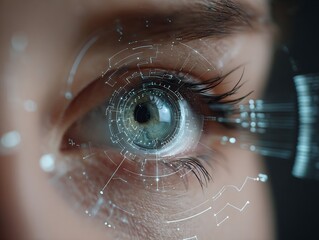 Futuristic vision concept showcasing a human eye intertwined with digital technology elements
