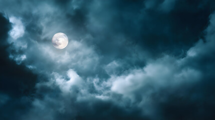 Spooky night sky with moon and clouds. Halloween texture background