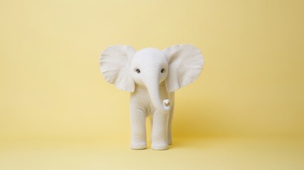 White Elephant Toy on Bright Yellow Background for Kids' Decor