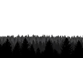 Silhouette of a forest with trees isolated on white background