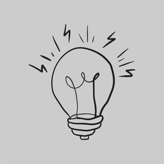 Simple hand-drawn illustration of a lightbulb with radiating lines, representing an idea.