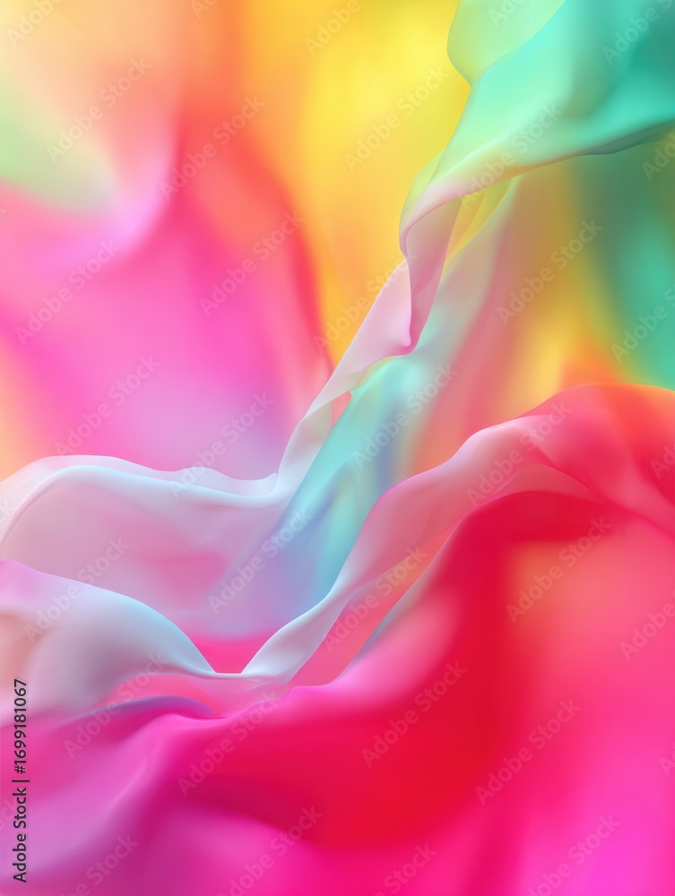 Poster vibrant abstract fabric layers create a colorful display of movement and texture in a dreamy pastel 