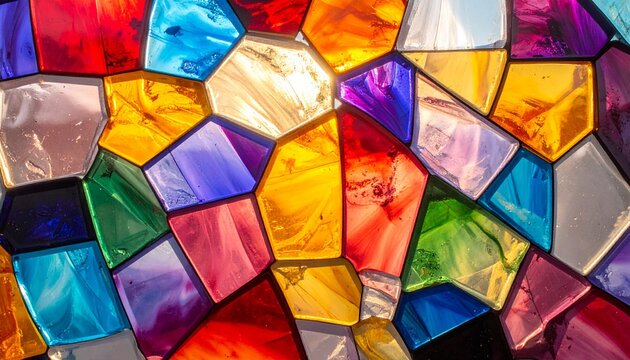 Abstract colorful translucent crystal background. Texture of molten glass close-up. Colorful bright wallpaper irregular pattern