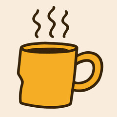 Obraz premium Flat vector illustration of a lopsided coffee mug with uneven steam lines