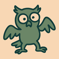Flat vector illustration of a clumsy bird with bent wings and confused eyes