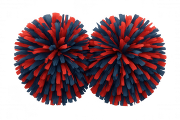 Pair of vibrant red and blue pompoms adding a touch of cheer and celebration, isolated on transparent background