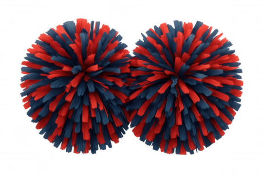Pair of vibrant red and blue pompoms adding a touch of cheer and celebration, isolated on transparent background