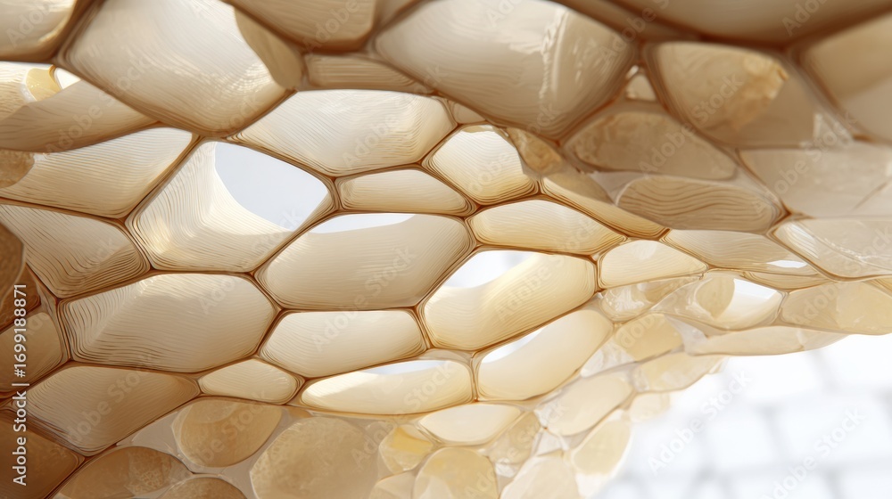 Poster unique organic structure showcasing hexagonal shapes and translucent materials in close-up view duri