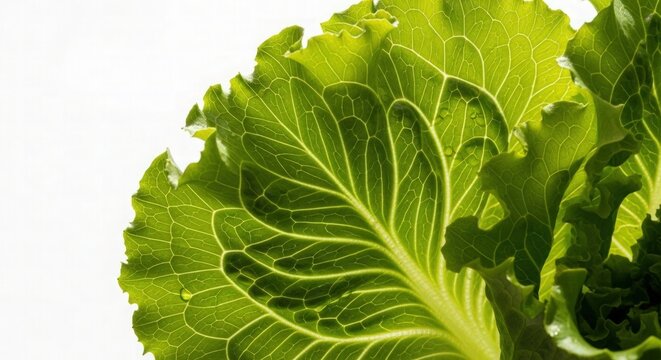 Fresh green lettuce leaves with intricate vein patterns, perfect for healthy eating campaigns and vibrant salad concepts, adding a touch of nature to your designs