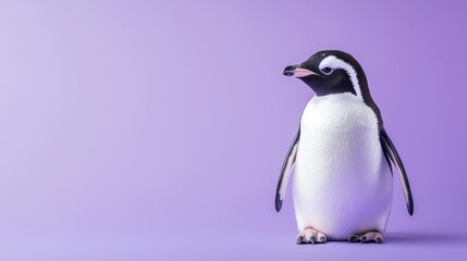 Obraz premium Cute Penguin on Purple Background with Soft Lighting and Shadows