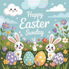 Happy Easter Sunday background flat vector illustration