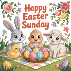 Happy Easter Sunday background flat vector illustration