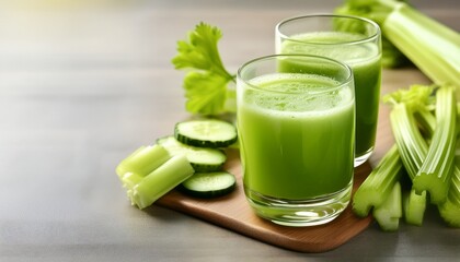 Fresh Celery And Cucumber Juice In A Glass Healthy Beverage For Dieting