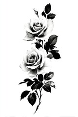 Obraz premium Two elegant roses in grayscale, featuring intricate details and a delicate, artistic design.