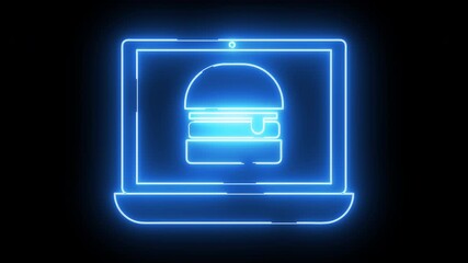 laptop icon and burger icon with neon effect - Powered by Adobe
