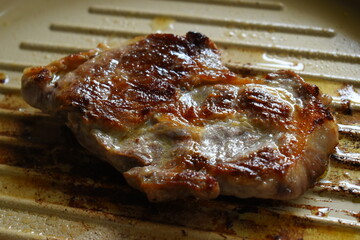meat steak grill on pan in the kitchen