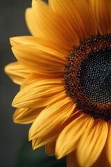 Radiant Sunflower Bloom - A Close-Up of Golden Petals and Dark Center.