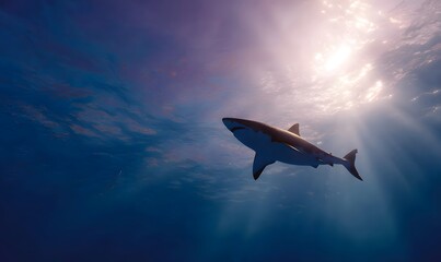 Obraz premium A huge shark swimming gracefully under the ocean