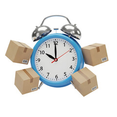 Timely Delivery with Alarm Clock and Cardboard Boxes
