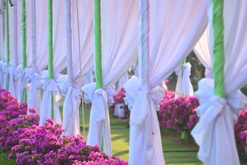 white curtain decorate for party in the garden