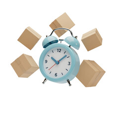 Delivery Time Blue Alarm Clock with Shipping Boxes