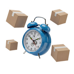 Time for Delivery Clock Surrounded by Shipping Boxes