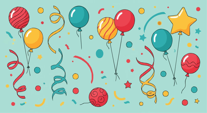 Celebration party background with colorful balloons streamers and confetti for birthday and special events design vector