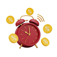 Alarm Clock with Discount Percentage Icons Floating Around