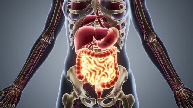 Exploring the Intricate Human Digestive System A Vivid Animated Journey Through the Liver Stomach and Intestines in