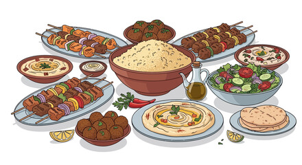 Vibrant assortment of middle eastern cuisine presented with artistic flair