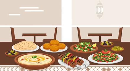 Vibrant middle eastern cuisine vector illustration for cultural events