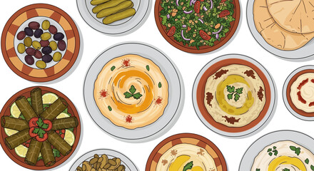 Vibrant Middle Eastern Mezze Spread Platter, Sharing Tradition Celebration