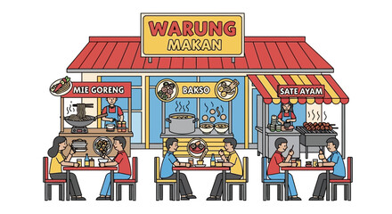Vibrant street food scene with people enjoying culinary delights together