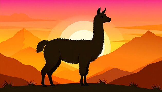 Silhouette of a llama at sunset over mountains (1) - Powered by Adobe