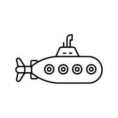 Fototapeta premium Simple submarine icon, a black and white line drawing of a vessel for underwater exploration