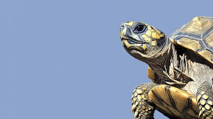 Detailed Close-Up of a Beautiful Tortoise Against Blue Sky