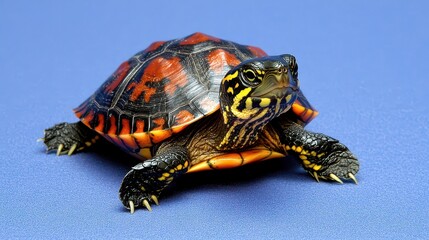 Colorful Turtle on Blue Background with Detailed Shell Patterns